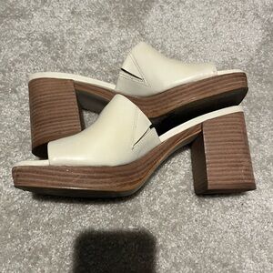 Women's Cream Block Heel Mules